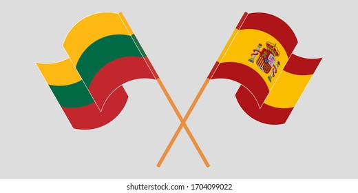 Crossed flags of Lithuania and Spain