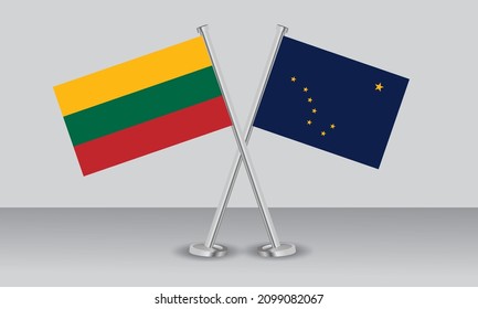 Crossed flags of Lithuania and State of Alaska. Official colors. Correct proportion. Banner design