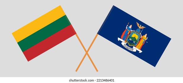 Banderas cruzadas de Lituania y el Estado de Nueva York. Colores oficiales. Proporción correcta. Ilustración del vector
