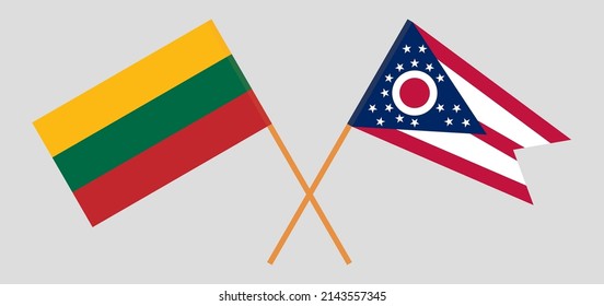 Crossed flags of Lithuania and the State of Ohio. Official colors. Correct proportion. Vector illustration
