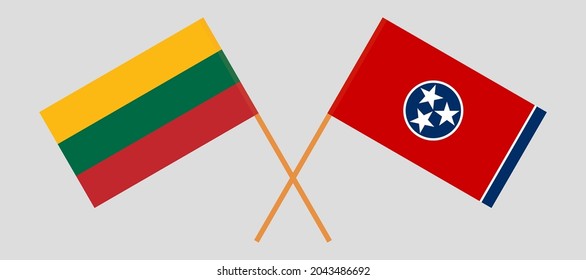 Überquerte Flaggen Litauens und des Bundesstaates Tennessee. Offizielle Farben. Richtiger Anteil
