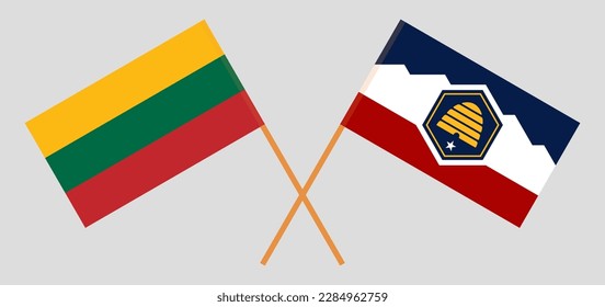 Crossed flags of Lithuania and The State of Utah. Official colors. Correct proportion. Vector illustration
