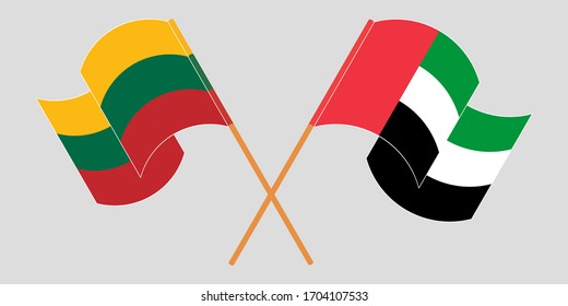 Crossed flags of Lithuania and the United Arab Emirates