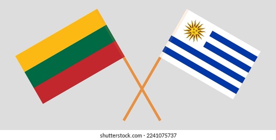 Überkreuzte Flaggen von Litauen und Uruguay. Offizielle Farben. Richtiger Anteil. Vektorgrafik
