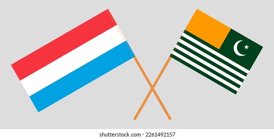 Crossed flags of Luxembourg and Azad Kashmir. Official colors. Correct proportion. Vector illustration
