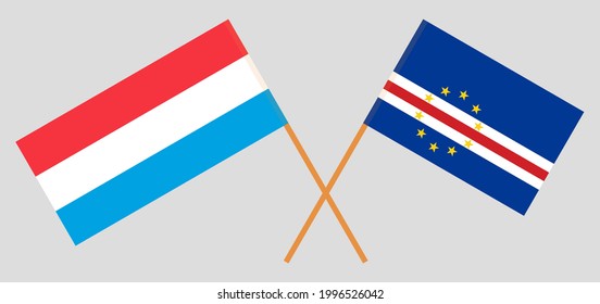 Crossed flags of Luxembourg and Cape Verde. Official colors. Correct proportion