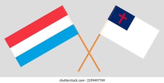 Crossed flags of Luxembourg and christianity. Official colors. Correct proportion. Vector illustration
