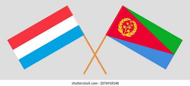 Crossed flags of Luxembourg and Eritrea. Official colors. Correct proportion. Vector illustration
