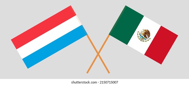 Crossed flags of Luxembourg and Mexico. Official colors. Correct proportion. Vector illustration
