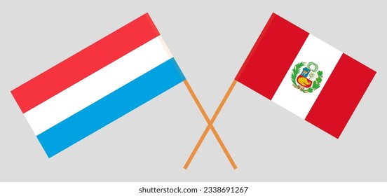 Crossed flags of Luxembourg and Peru. Official colors. Correct proportion. Vector illustration
