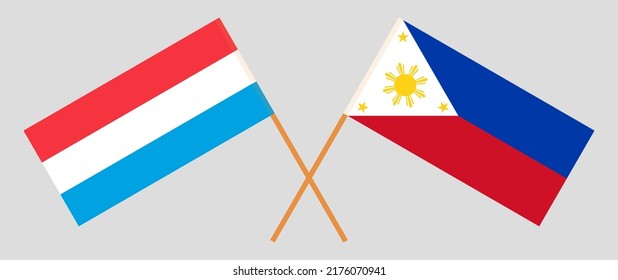 Crossed flags of Luxembourg and the Philippines. Official colors. Correct proportion. Vector illustration
