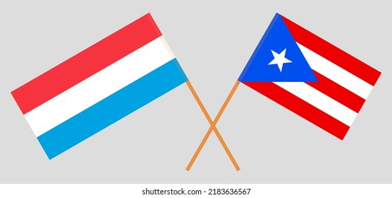 Crossed flags of Luxembourg and Puerto Rico. Official colors. Correct proportion. Vector illustration

