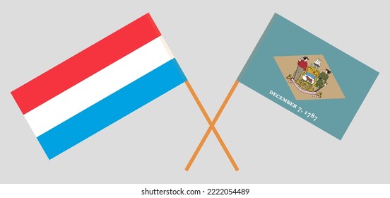 Crossed flags of Luxembourg and The State of Delaware. Official colors. Correct proportion. Vector illustration
