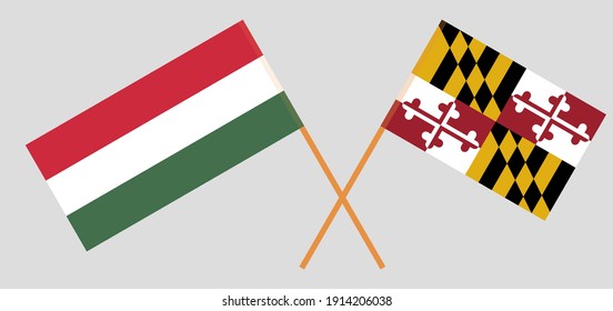 Crossed flags of Luxembourg and the State of Maryland