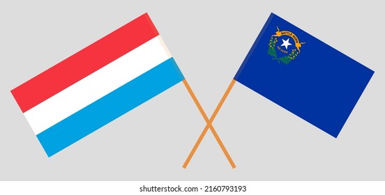 Crossed flags of Luxembourg and The State of Nevada. Official colors. Correct proportion. Vector illustration
