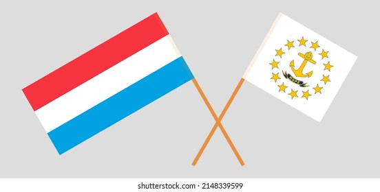 Crossed flags of Luxembourg and the State of Rhode Island. Official colors. Correct proportion. Vector illustration
