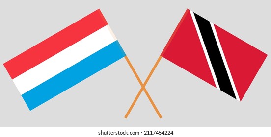 Crossed flags of Luxembourg and Trinidad and Tobago. Official colors. Correct proportion. Vector illustration
