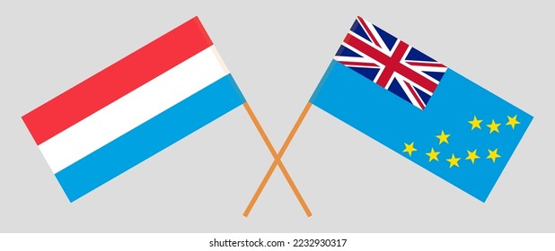 Crossed flags of Luxembourg and Tuvalu. Official colors. Correct proportion. Vector illustration
