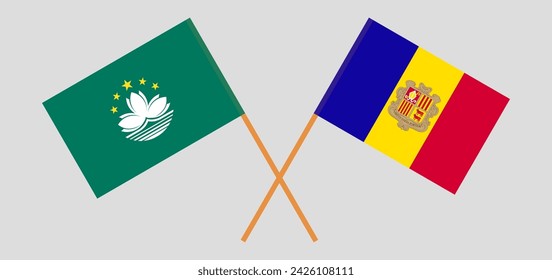 Crossed flags of Macau and Andorra. Official colors. Correct proportion. Vector illustration

