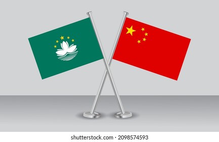 Crossed flags of Macau and China. Official colors. Correct proportion. Banner design