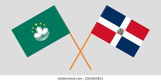 Crossed flags of Macau and Dominican Republic. Official colors. Correct proportion. Vector illustration
