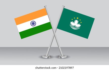 Banderas cruzadas de Macao e India. Colores oficiales. Proporción correcta. Diseño de pancartas