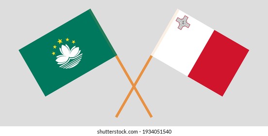 Crossed flags of Macau and Malta. Official colors. Correct proportion