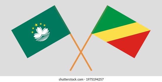 Crossed flags of Macau and Republic of the Congo. Official colors. Correct proportion