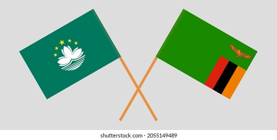 Crossed flags of Macau and the Republic of Zambia. Official colors. Correct proportion