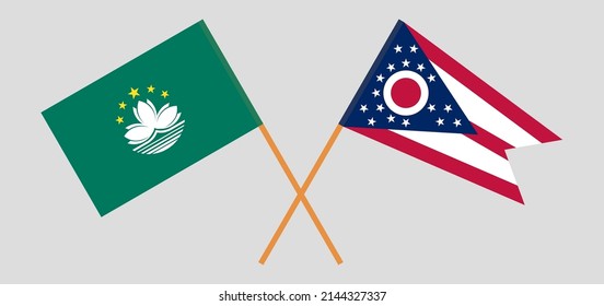 Crossed flags of Macau and the State of Ohio. Official colors. Correct proportion. Vector illustration
