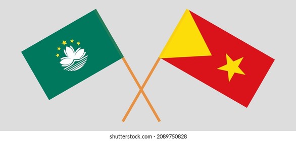 Crossed flags of Macau and Tigray. Official colors. Correct proportion