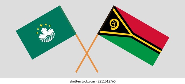 Crossed flags of Macau and Vanuatu. Official colors. Correct proportion. Vector illustration
