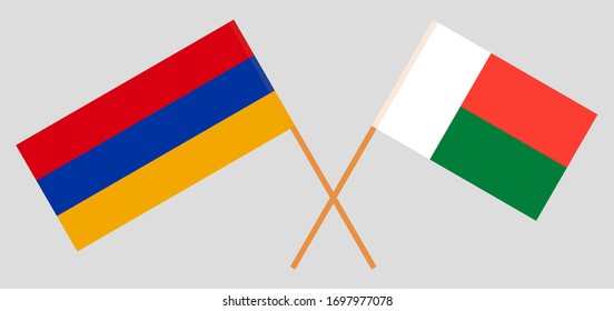 Crossed flags of Madagascar and Armenia. Official colors. Correct proportion. Vector illustration
