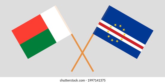 Crossed flags of Madagascar and Cape Verde. Official colors. Correct proportion