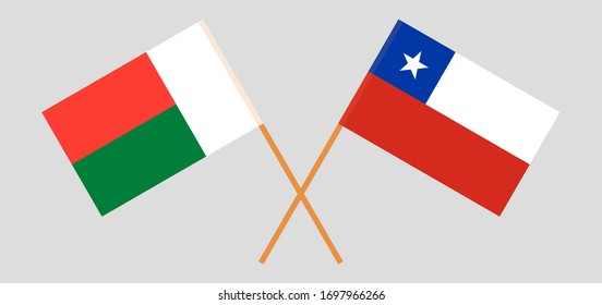 Crossed flags of Madagascar and Chile. Official colors. Correct proportion. Vector illustration
