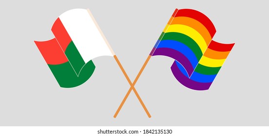 Crossed flags of Madagascar and LGBTQ