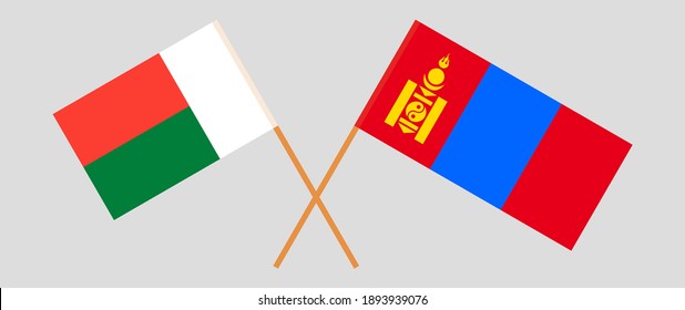 Crossed flags of Madagascar and Mongolia