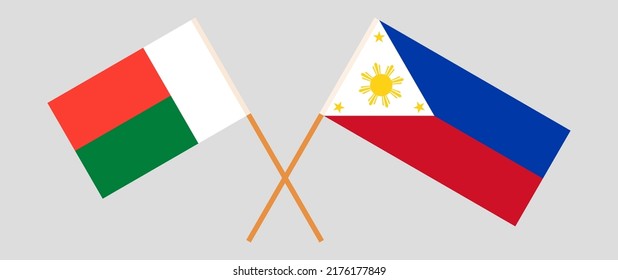 Crossed flags of Madagascar and the Philippines. Official colors. Correct proportion. Vector illustration
