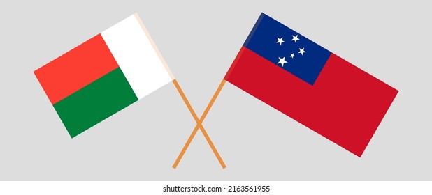 Crossed flags of Madagascar and Samoa. Official colors. Correct proportion. Vector illustration
