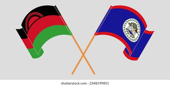Banderas cruzadas de Malawi y Belice. Colores oficiales. Proporción correcta. Ilustración del vector

