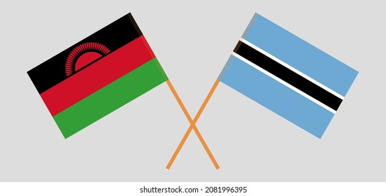 Banderas cruzadas de Malawi y Botswana. Colores oficiales. Proporción correcta