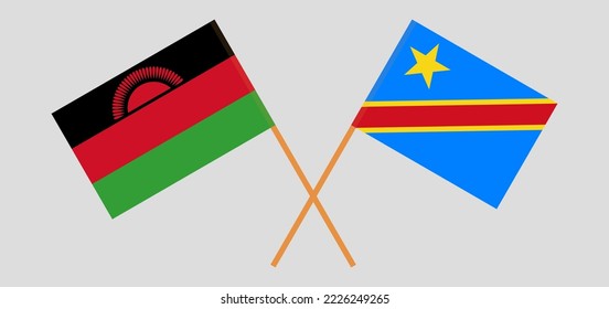 Crossed flags of Malawi and Democratic Republic of the Congo. Official colors. Correct proportion. Vector illustration

