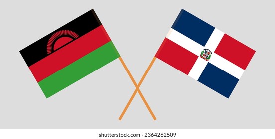 Crossed flags of Malawi and Dominican Republic. Official colors. Correct proportion. Vector illustration
