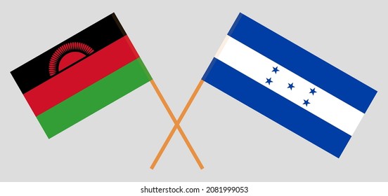 Crossed flags of Malawi and Honduras. Official colors. Correct proportion