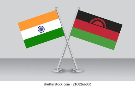 Crossed flags of Malawi and India. Official colors. Correct proportion. Banner design