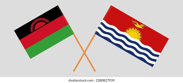 Crossed flags of Malawi and Kiribati. Official colors. Correct proportion. Vector illustration