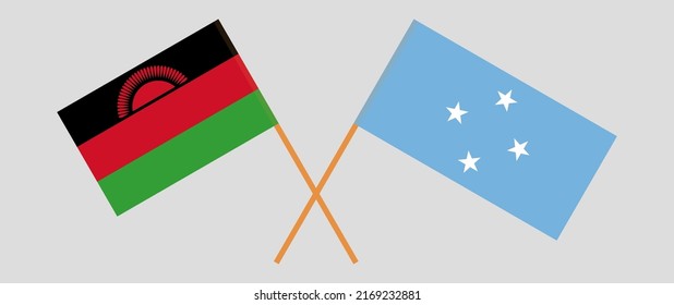 Crossed flags of Malawi and Micronesia. Official colors. Correct proportion. Vector illustration
