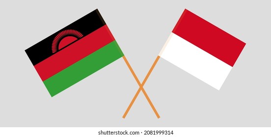 Crossed flags of Malawi and Monaco. Official colors. Correct proportion