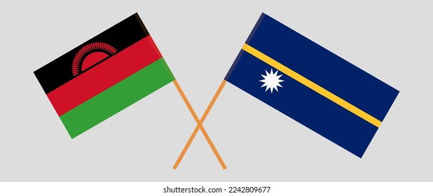 Crossed flags of Malawi and Nauru. Official colors. Correct proportion. Vector illustration
