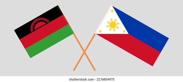 Crossed flags of Malawi and the Philippines. Official colors. Correct proportion. Vector illustration
